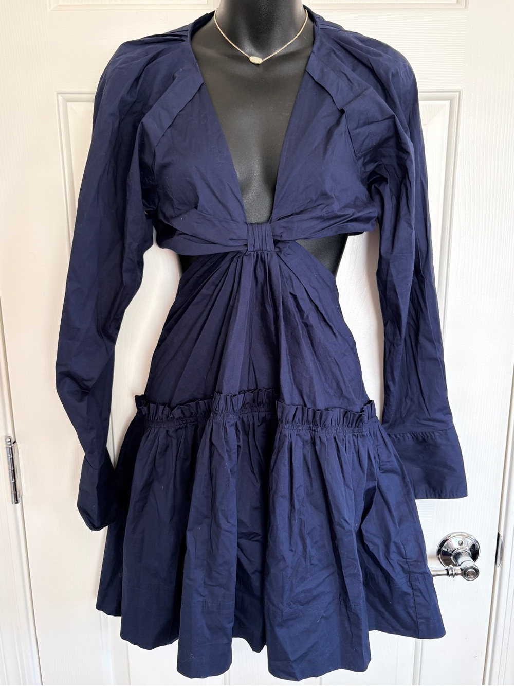 Jason Wu Navy Cutout Long-Sleeve Mini Dress